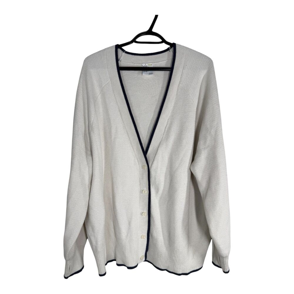 Aerie Offline White V Neck Cardigan Sz XL Preppy Sporty Varsity Academia Tennis